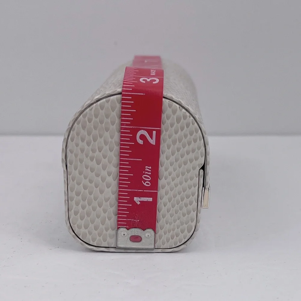 JIMMY CHOO GLASSES/SUNGLASSES CASE, FAUX SNAKE LEATHER, TAN & WHITE, 6.5” X 2.5”